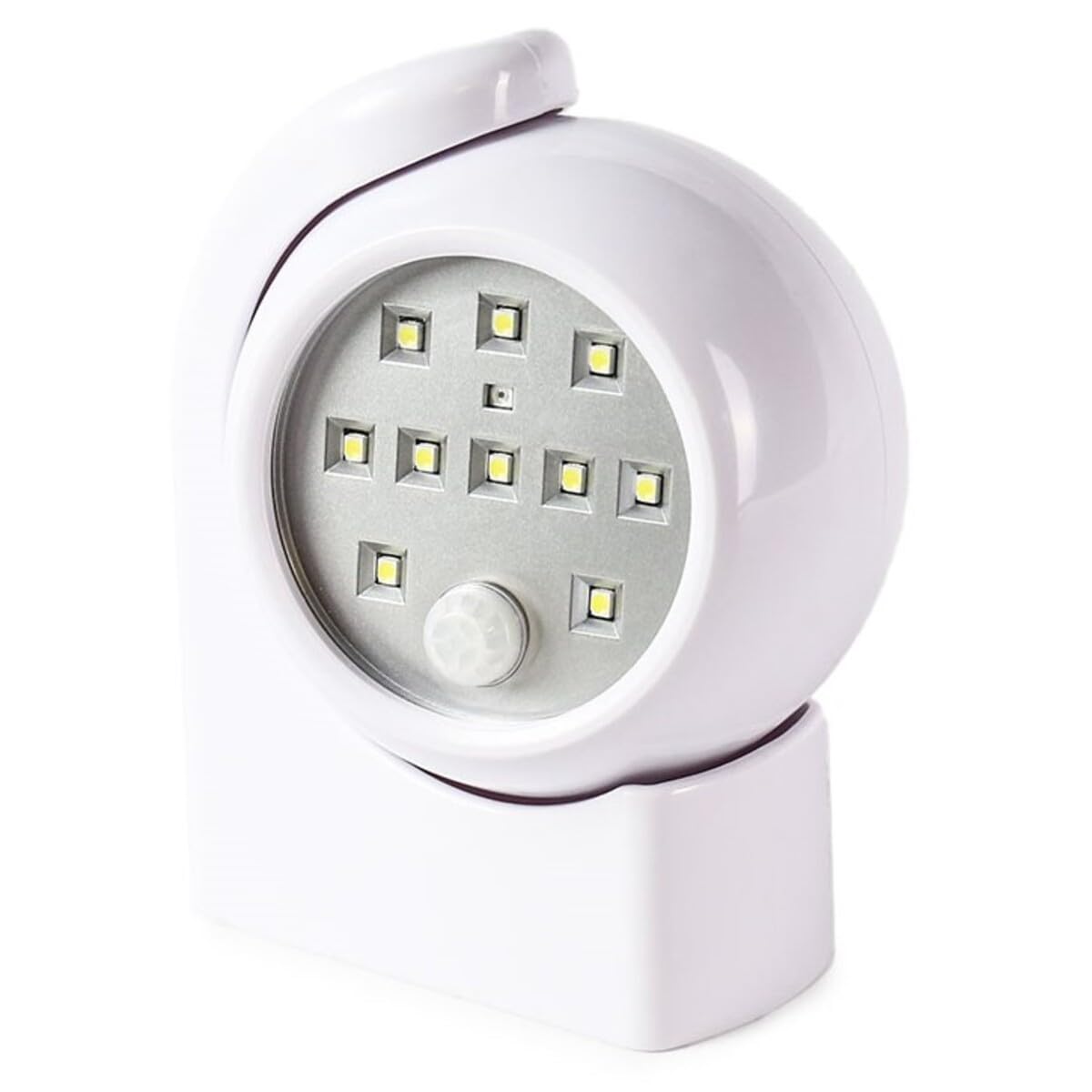 Festive Lights - 12.5cm White Adjustable 360° Circular PIR Motion Sensor Battery Wall Security Light - 10 White LEDs, 60 Lumen Output, Rotating Head, Indoor Outdoor IP44 Rated, Wire Free Illumination