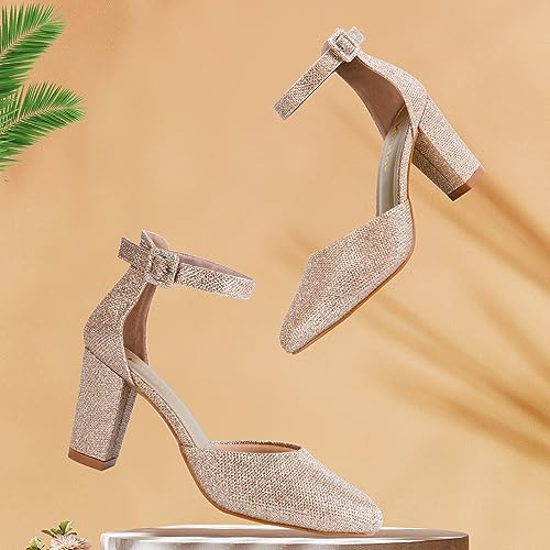 Closed Toe Heels for Women - Black Nude White Silver Gold Round Toe Chunky Wedding Block Women Pumps Shoes, 3 Inch2