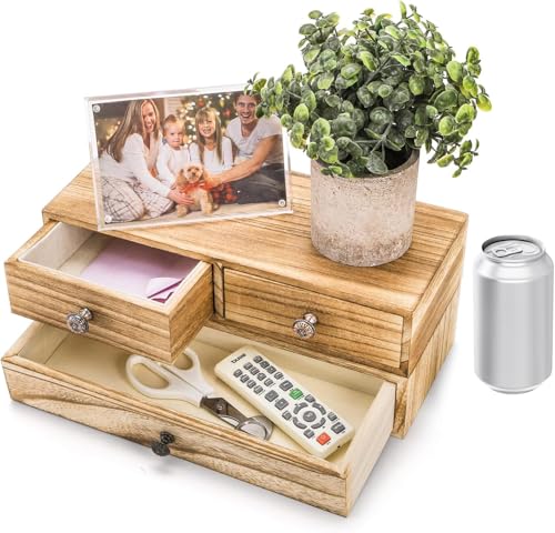 Image of W00YNEX Floating Shelves with Drawers: Wood Wall Shelves /Cabinets for Storage and Exhibition; Doubles as a Bedside or Nightstand Set of 2 in Vintage- (Natural A)