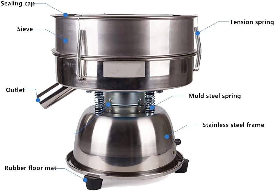 Electric Sieve Shaker, Automatic Powder Vibrating Sieve Machine Stainless Steel Flour Sifter with 40Mesh and 60Mesh Sieves for Granule Powder Grain,8cm