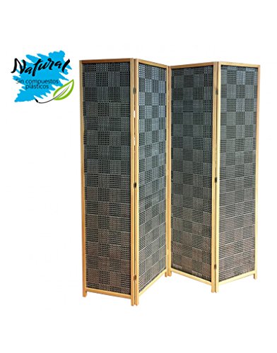 Hogar y Mas Biombo Separador de ambientes Grande, Negro/Gris Metalizado para Salón/Dormitorio. Abeto y Bambú. 180 x 180 cm