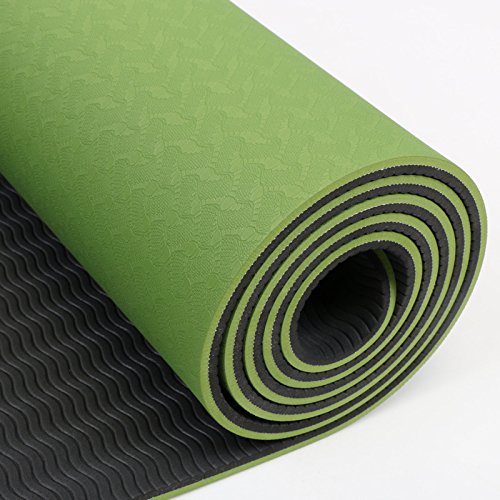 Image of IRIS TPE Fitness Non Slip Double Sided Mat for Hot Yoga Pilate Gymnastics (72 inch x 24 inches x 6 mm, Green and Grey)