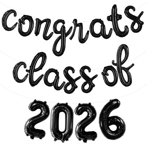 Image of KatchOn, Black Class of 2026 Balloons Banner - Script, 16 Inch | 2026 Balloons Graduation, Graduation Decorations 2026 | Class 2026 Decoration, Class of 2026 Sign