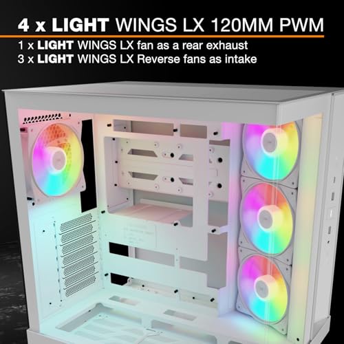 Image of be quiet! Light Base 500 LX White PC Case, Fully Windowed Front and Side | Show case, Dual Chamber Design, Mid Tower Computer Case, ARGB Fan hub, 4 Light Wings LX PWM Fans, Backside Connector Design