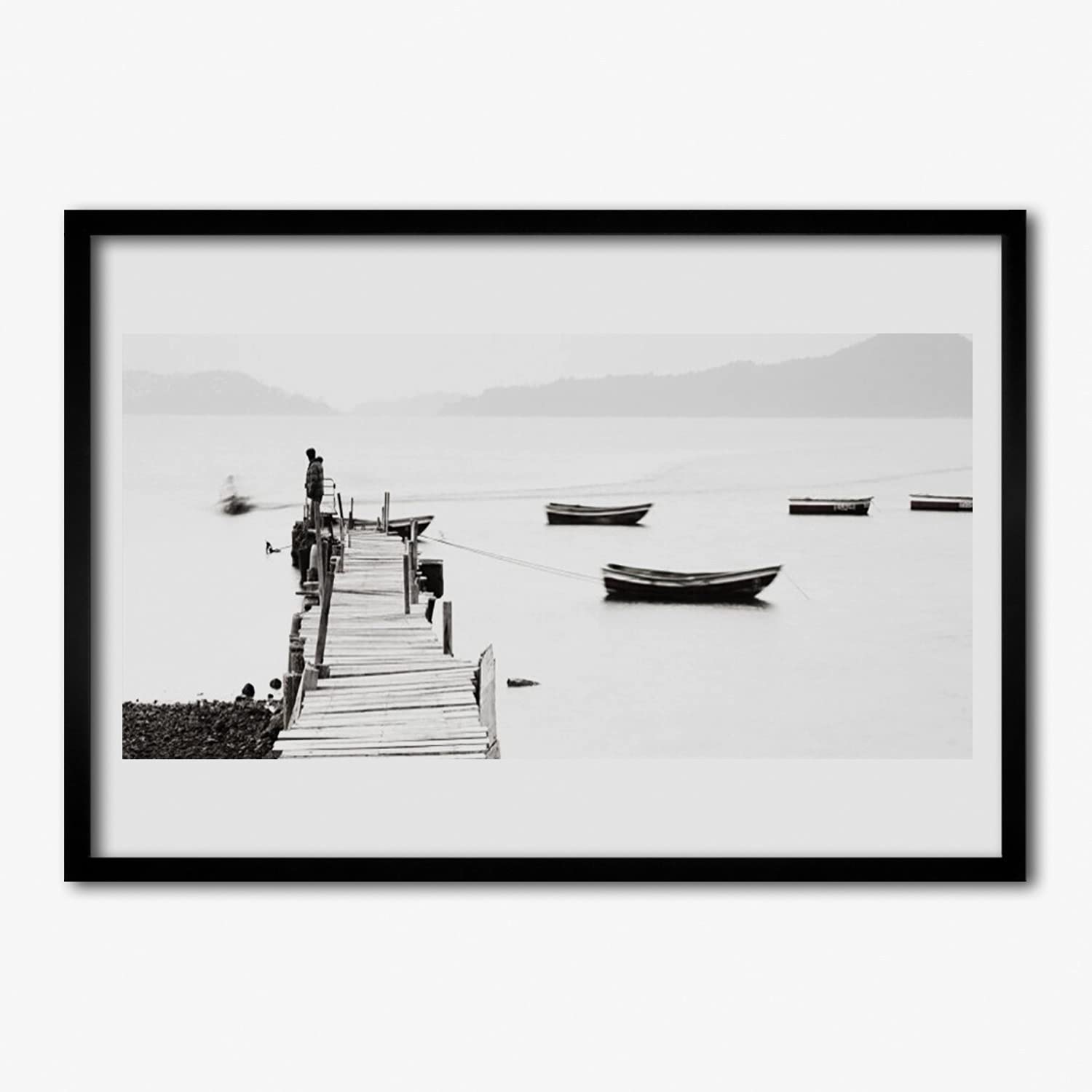 Tulup Marco Póster Cuadro de Pared 100x70cm Decoración Cartel Enmarcado Arte Mural Paredes de Sala, Dormitorios y Cocina Cuadros Decorativos - Arquitectura del puente del barco