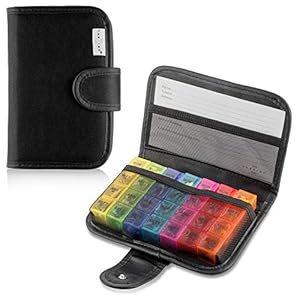 Tabtime Zwarte pillendoos: 7 dagen/pillendoos/medicijndoos, 7 dagen met Duits opschrift, weekdoos met 28 vakken voor vitaminen en medicijnen.