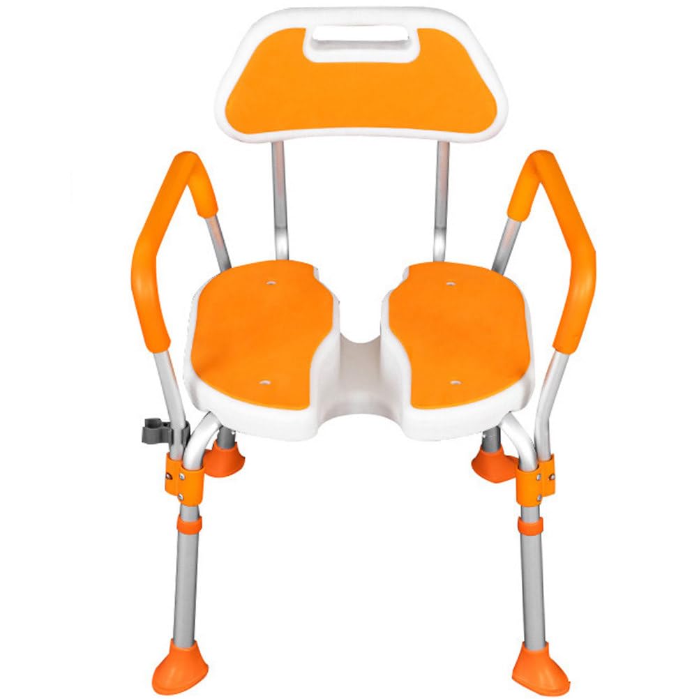 Silla de Ducha en Forma de U Banqueta Ajustable para bañera, Asiento de baño, Taburete de Ducha con Respaldo y reposabrazos, Ideal para Embarazadas y Personas Mayores,Naranja,Rubber Pads