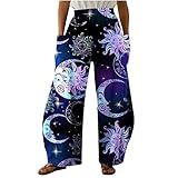 Palazzo Pants for Women Casual Loose Pants with Pockets Vintage Sun and Moon Graphic Print Wide Leg...