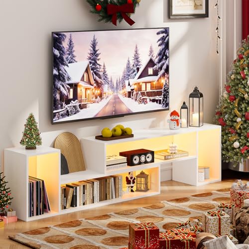 Recopilación de Sala Top 10. 44 Simple Wisdom Mueble TV Expandible 190cm con Luces LED por App, Centro de Entretenimiento Modular DIY 2 Módulos en L, Almacenaje Amplio y Diseño Minimalista (48x100x30cm,Blanco)