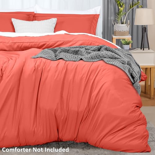 Image of Utopia Bedding Duvet Cover Queen Size - 3 Piece with Zipper Closure - 1 Comforter Cover 90X90 Inches & 2 Pillow Shams 20X26 Inches (Coral) Comforter Not Included