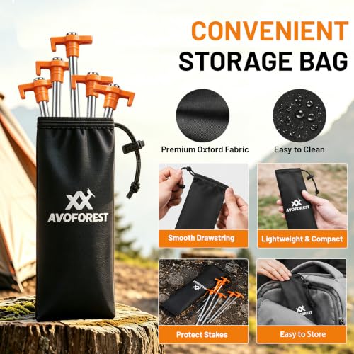 12 Pack Tent Stakes Heavy Duty Camping Stakes,AVOFOREST 7.1inch Non-Rust Metal Tent Pegs with Storage Bag Ground Stakes Tent Spikes Camping,Garden,Hiking Orange (Orange 12pcs, 7.1IN) - Image 4
