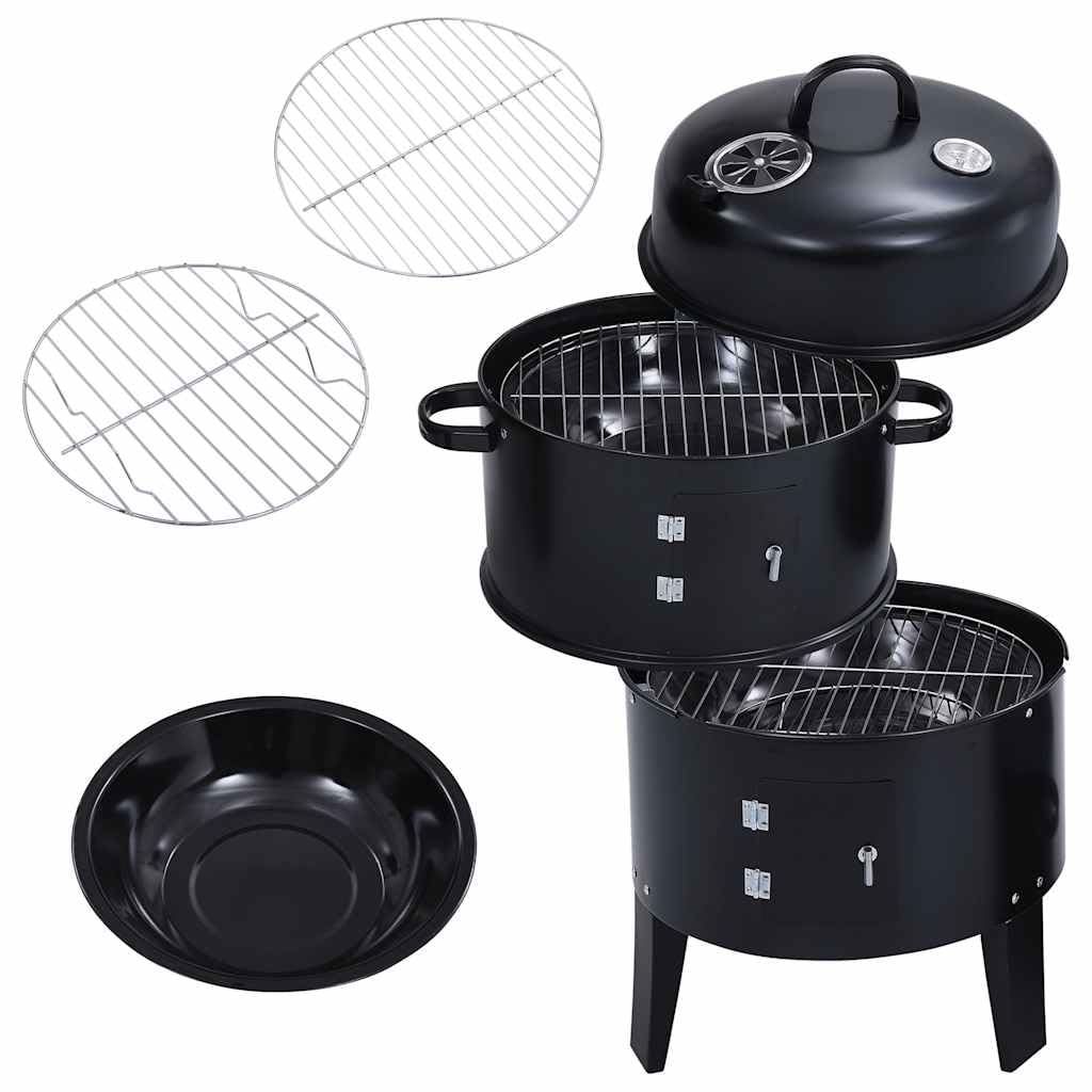 3 w 1 grill na węgiel drzewny, piec wędzarniczy ze stali, 40 x 80 cm, z termometrem, misą na wodę, zasuwy wentylacyjne, ruszt do grillowania 37 cm, na kemping, do ogrodu, na taras, balkon