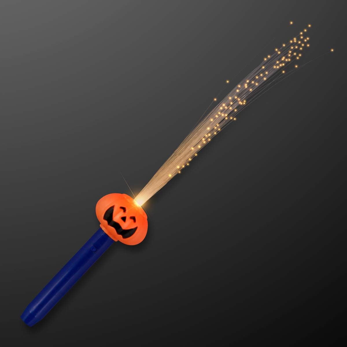 FlashingBlinkyLights Halloween Pumpkin LED Light Up Wand with Flashing Fiber Optics (Set of 12)