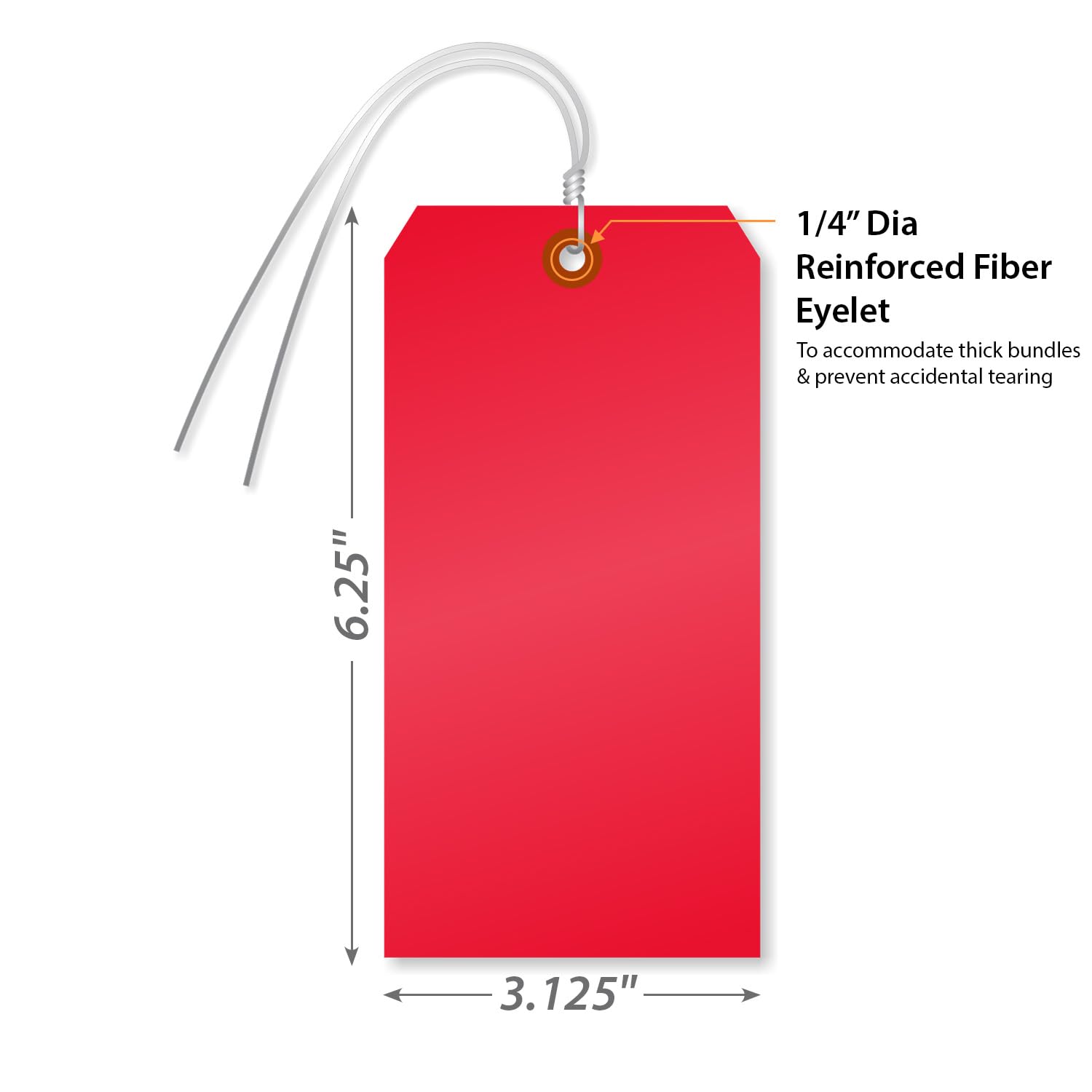 SmartSign (Pack of 100) Red Plastic Tags with Wires, 6.25 x 3.125 inch, Metal Eyelet, 10 mil Tear-Proof Polylith Plastic, Writable