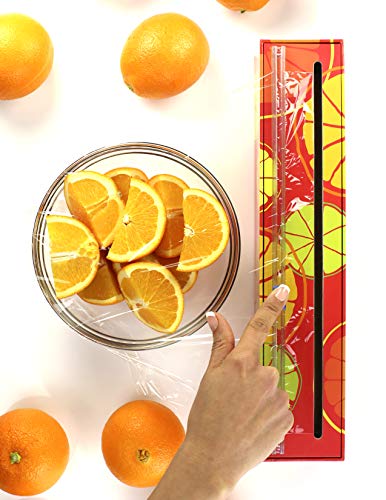 ChicWrap Citrus Refillable Plastic Wrap Dispenser with Slide Cutter and 250' of Professional BPA Free Plastic Wrap