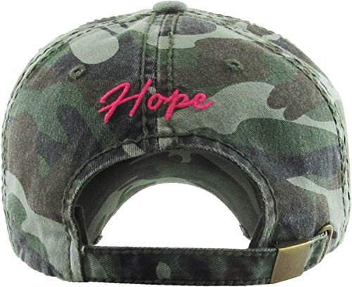 Image of Pink Ribbon Breast Cancer Awareness Fight Hope Vintage Baseball Cap Hat Women Cotton Adjustable