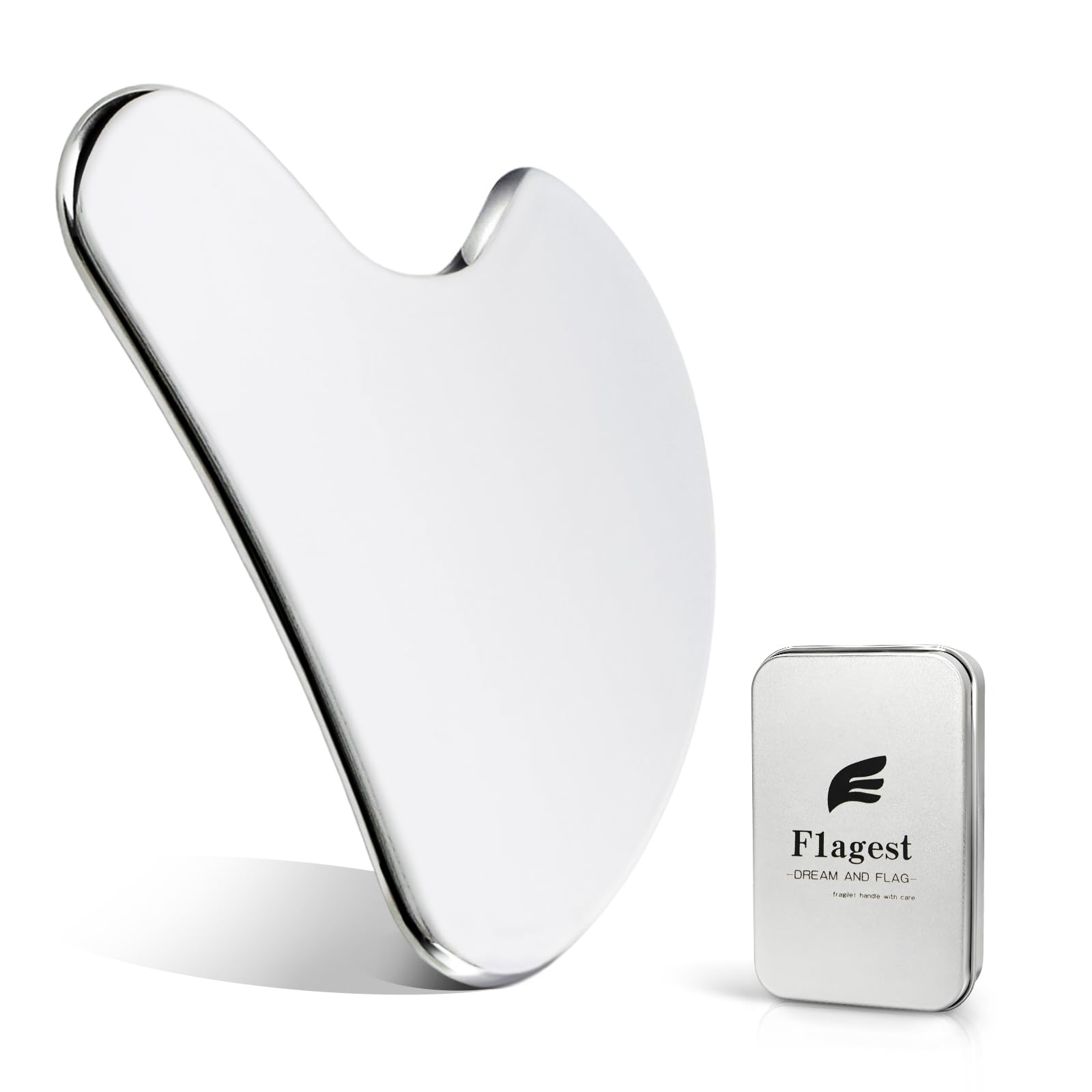 Flagest Stainless Steel Gua Sha Facial Tools - Face Massage Tools - Smooth Sturdy Metal Guasha Tool for Face Body Reduce Puffiness - Massage Scraper Heart Shape (Silver)