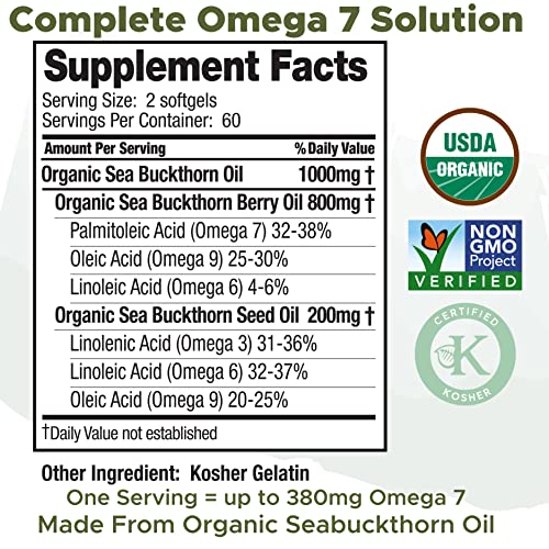 Seabuckwonders Sea Buckthorn Oil Blend, Omega-7 Complete, Max Potency, 120 Count Softgels #TOP1