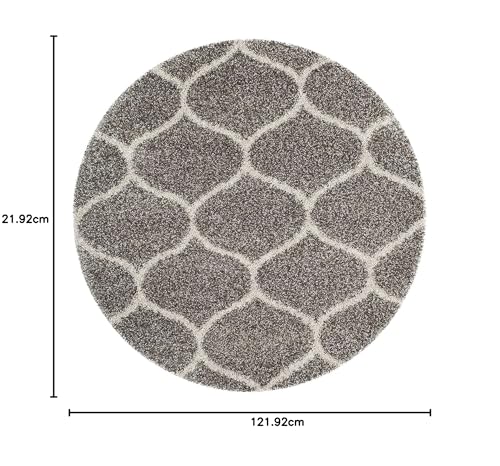 Image of Handwoven Microfibre 3D Rug for Living Room (Ivory & Grey Moroccan, 4 X 4 Feet (Round), Microfibre)