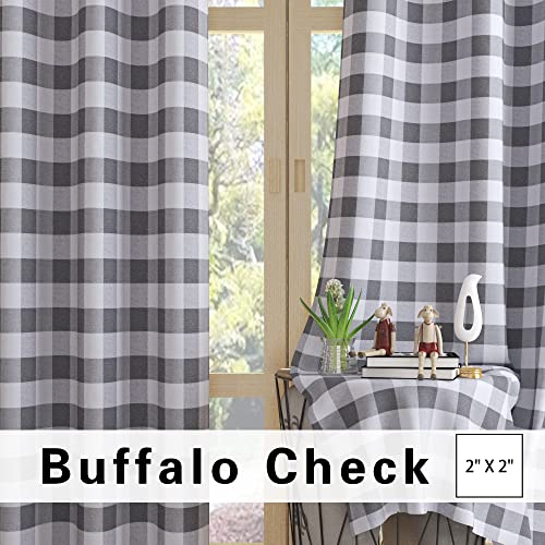 Upopo UPUSMGCL-5254C09 Curtains For Windows Buffalo Check Plaid Gingham Pattern Rod Pocket Cotton Curtain Panels 54 Inch Length Farmhouse Kitchen Curtains 2 Panels Living Room Bedroom Basement Grey White 52 Inchx54 Inch thumb #1