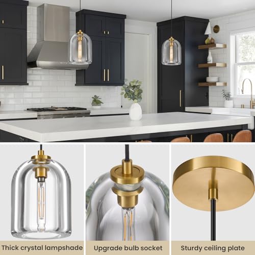 Image of Crystal Pendant Light Kitchen Island，Brass Hanging Pendants Lights