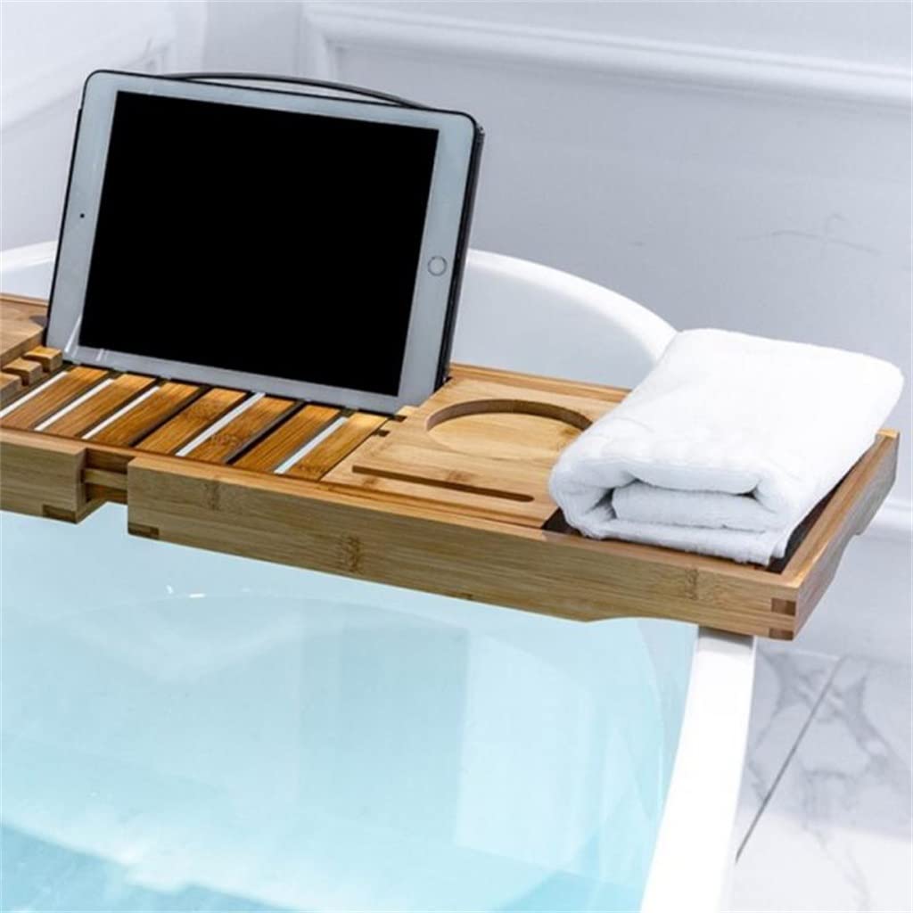 Bandeja de bambú para bañera, soporte de almacenamiento ajustable para relajación de spa, fácil organización y accesorio ordenado para artículos esenciales para el baño