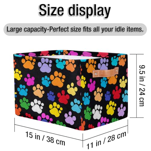 Image of Dog Paw Print Storage Baskets for Organizing, Fabric Collapsible Storage Bins Box Colorful Decorative Toy Organizer Baskets for Closet Shelves Gift Basket 1 Pc