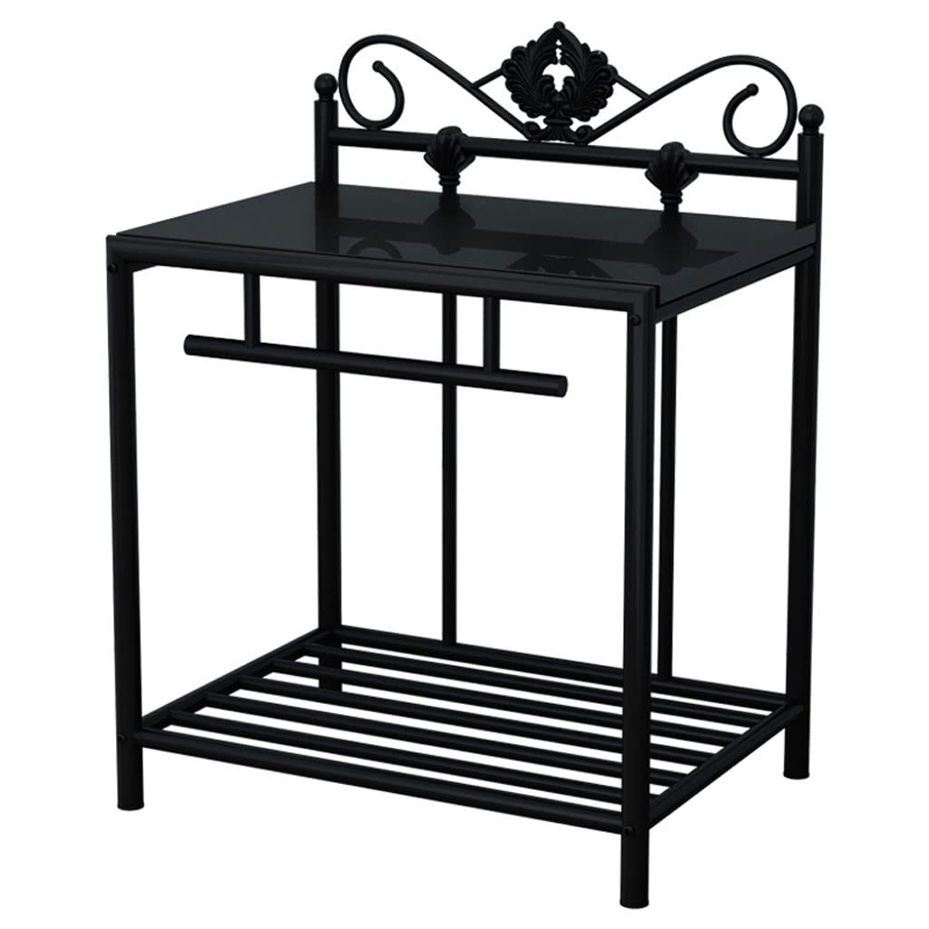 INUUXLG Nightstands Nordic Retro Metal Bedside Table Bedroom Small Desk Storage Side Cabinet Living Room Creative Locker Storage Coffee Table Nightstand Side Table (Color : Black) (Black)