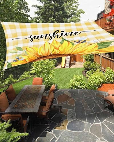 Boanket Sun Shade Sail 6.5' x 10', Sunflower UV Block Sun Sails Shades, Spring Floral Summer Botanical Yellow Plaid Shade Cloth for Patio Deck Terrace Garden Lawns Beach Backyard