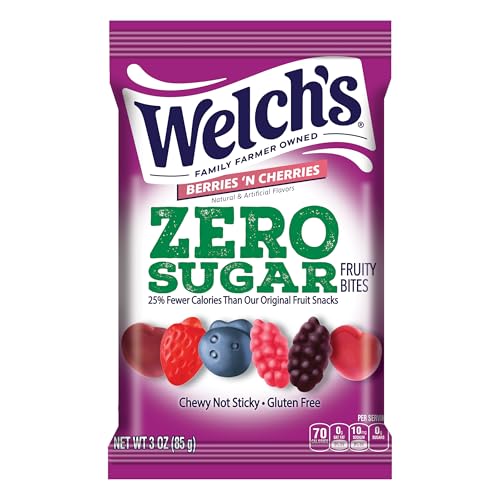 Welch's Zero Sugar Fruity Bites, Berries 'n Cherries Snack Pack, Gluten Free & Sugar Free Snacks, 3oz Snack Pack (Pack of 1)