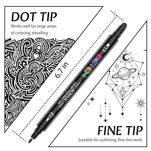 Image of Betem 6 Black Dual Tip Acrylic Paint Markers, Fabric Decorating Kits Premium Water-Based Acrylic Paint Pens Art Supplies for Fabric, Rock, Wood, Glass, Canvas, Ceramic, Teacher Appreciation Gift