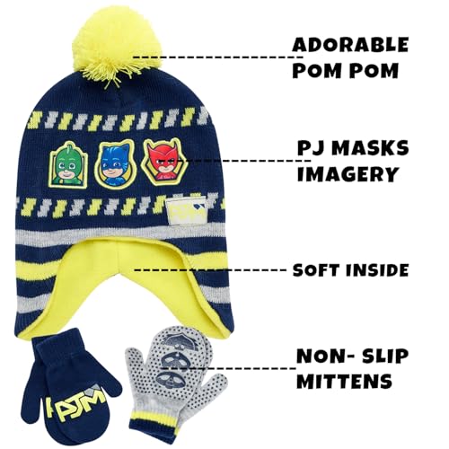 Image of PJ Masks Winter Hat and 2 Pair of Gloves or Mittens Set (Age 2-7)