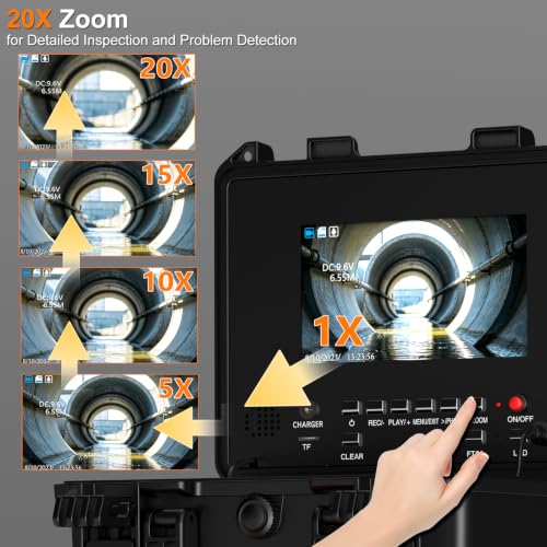 Cámara de Inspección de Tuberías con Pantalla IPS de 7", 1080P, Localizador 512Hz, Cable de Fibra de Vidrio de 20M, Grabación de Video/Audio, Batería 12V 4.5Ah miniatura 4