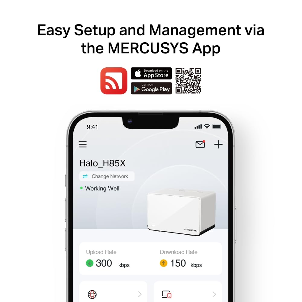 Mercusys Halo H85X (3-Pack) – Sistema Mesh Wi-Fi 6 AX3000, Cobertura de hasta 650 m², 2.5 Gbps WAN/LAN, gestión con App MERCUSYS