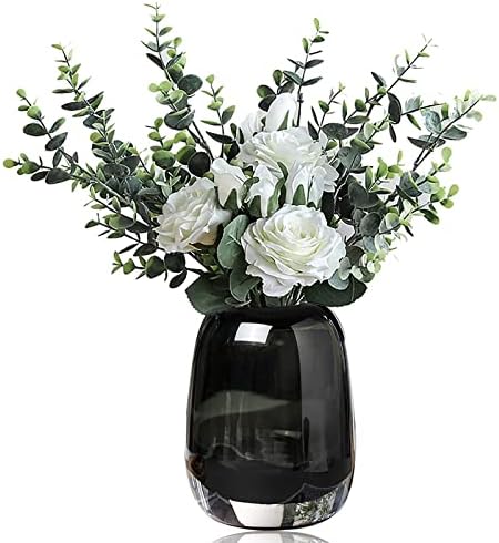 DOOSARG Flower Glass Vase for Decor, Modern Crystal Gray Handmade Small Vase for Centerpieces Home Living Room Kitchen Office Wedding Parties- Upgraded and Thickened Clear Glass Vase, 6.7 Inch
