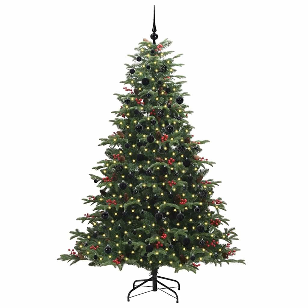 Árbol de Navidad artificial verde 210 cm, 300 ledes de luz blanca cálida, 8 modos, PVC y metal, plegable, para interior y exterior para decoración festiva