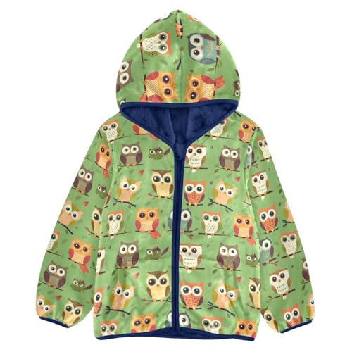 Owl Green Toddler Fleece Jacket Baby Boys Hooded Zipper Long Sleeve Thick Warm Outerwear 3-10 Years