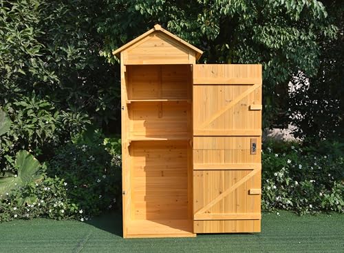 Mucola Gerätehaus mit 2 integrierten Regalböden 79x49x190 cm Geräteschuppen Gartenschrank aus Holz Geräteschrank Gartenhaus Gartengerätehaus