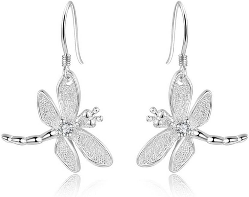 FIFATA Catwalk Sterling Silver 925 Women's Vivid Animals Small Dragonfly Pendant Drop Earrings