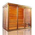 TaTalife Outdoor Red Cedar Steam Sauna, 8KW Toule Stove Heater, 2-8 Person Traditional Wooden Steam Saunas Indoor/Outdoor Use, 220V Heater, Family Rectangle Sauna Room with Backrest Headrest