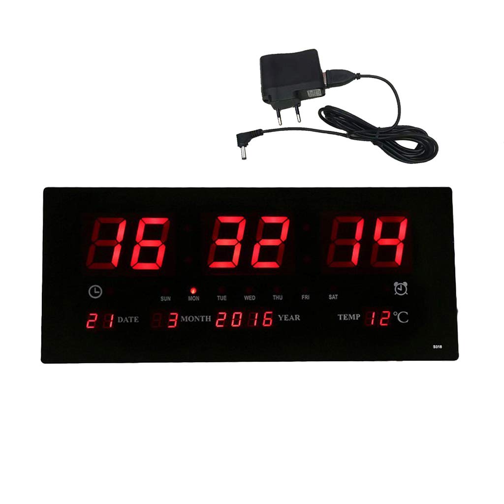 Orologio da parete, elettrico, XXL, digitale, a LED, con calendario, temperatura, orologio da soggiorno