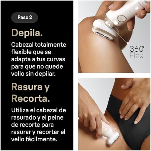 Miniatura 4 de Braun Silk·épil 9 Flex SkinSpa Depiladora Eléctrica Mujer con FaceSpa Pro Y Mini Depiladora Facial, Cabezal Flexible, Set Todo-en-Uno, Depila, Rasura Y Recorta, Resistente al Agua, 9-681 3D, Oro