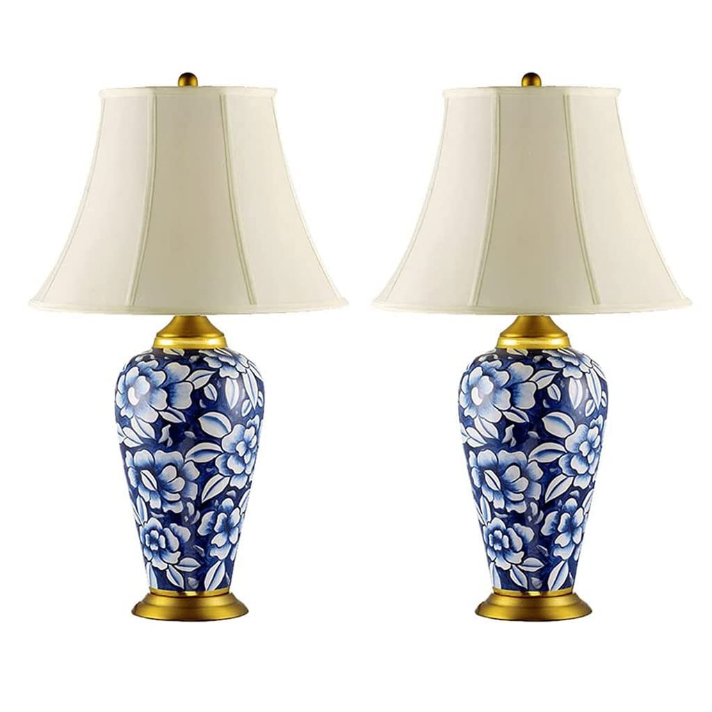 Lampy na biurko Keramische LED-tafellamp met stoffen kap en koperen voet Cottage nachtkastje bureau nachtkastje lamp voor slaapkamer en woonkamer salon, biuro