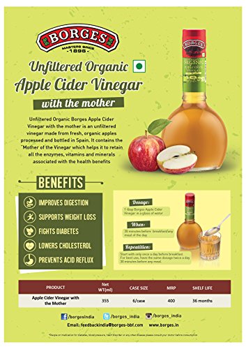 Image of Borges Extra Virgin Olive Oil -1L Glass & Unfiltered Organic Apple Cider Vinegar with Mother, 355ml