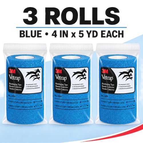 3M Vetrap Bandaging Tape, Blue, 4 in x 5 yd, 3 Pack (3 Rolls), Self-Adherent Cohesive Wrap, Hand-Tear, Latex-Free Hypoallergenic, Sticks to Itself Not Fur - image 2