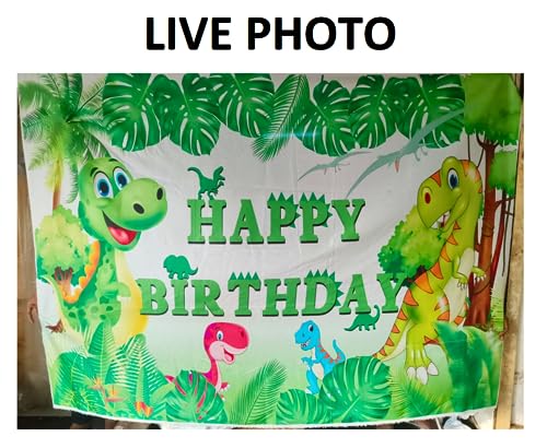 Image of Fidinosaur Theme Backdrop - Flick In 1 Pc Dinosaur Theme Backdrop Cloth (6.5Ft X 5Ft) Dinosaur Birthday Decorations For Boys Dino Theme Background Curtain (Pack Of 1, Green)