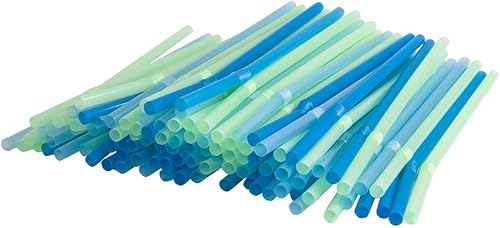 Flexi-Strawz - Pajitas desechables para beber, popotes flexibles para fiestas, popotes para niños y adultos, azul y verde, paquete de 100