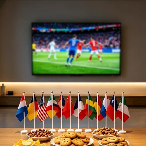 48 Drapeaux Coupe du Monde de Football 2026 avec Mât Blanc pour Déco