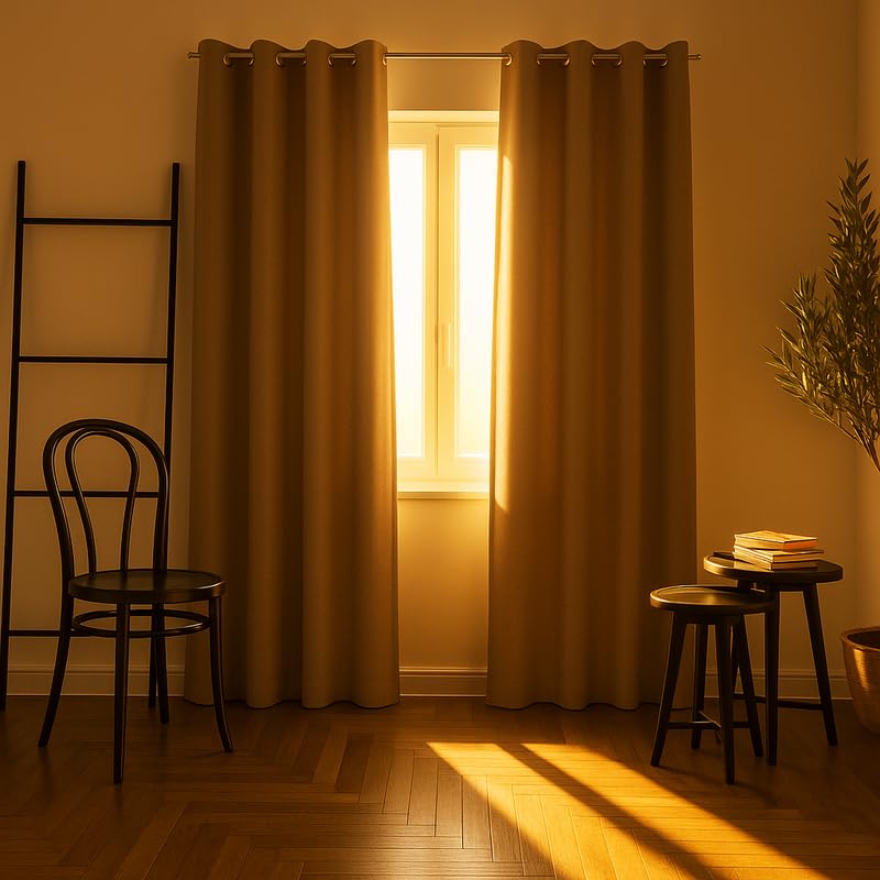 Vendola Blackout Window Curtains 5 Feet Long Set of 2 Curtains with Tie Back, Parda Windows, Solid Curtains for Living Room, Bedroom, 80-85% Blackout (5 Feet, Wallnut Whisper, Beige Colour) 3