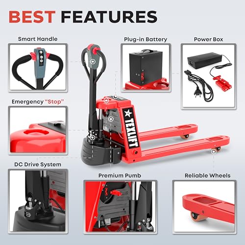 Image of Full Electric Forklift Walkie Pallet Stacker 3300 Lb Capacity 118 Inch Lifting Height and Full Electric Power Pallet Jack 4400 Lb Capacity 48 inch L x 27 inch W Fork Size
